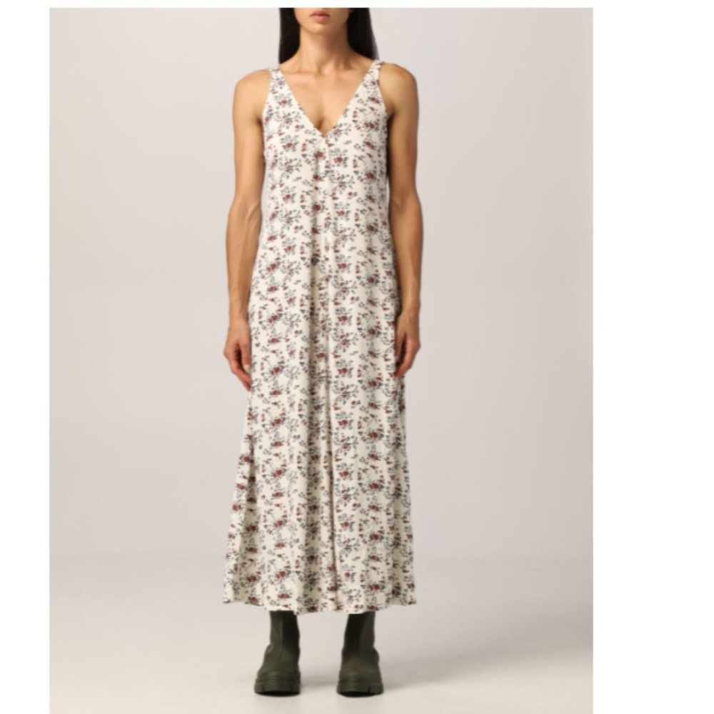 GANNI White Cream Red Black Floral Maxi Dress 32 / 0